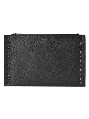 Women's Rockstud Leather Clutch Bag Black - VALENTINO - BALAAN 1