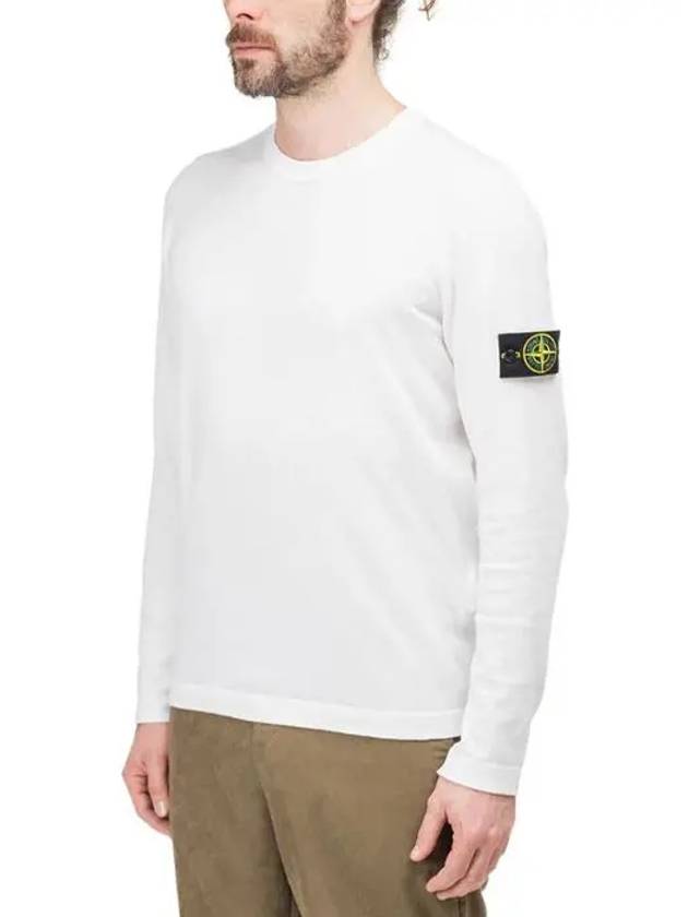 Men's Wappen Patch Crew Neck Cotton Knit Top White - STONE ISLAND - BALAAN 4