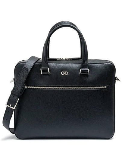 Gancini Business Leather Briefcase Black - SALVATORE FERRAGAMO - BALAAN 2