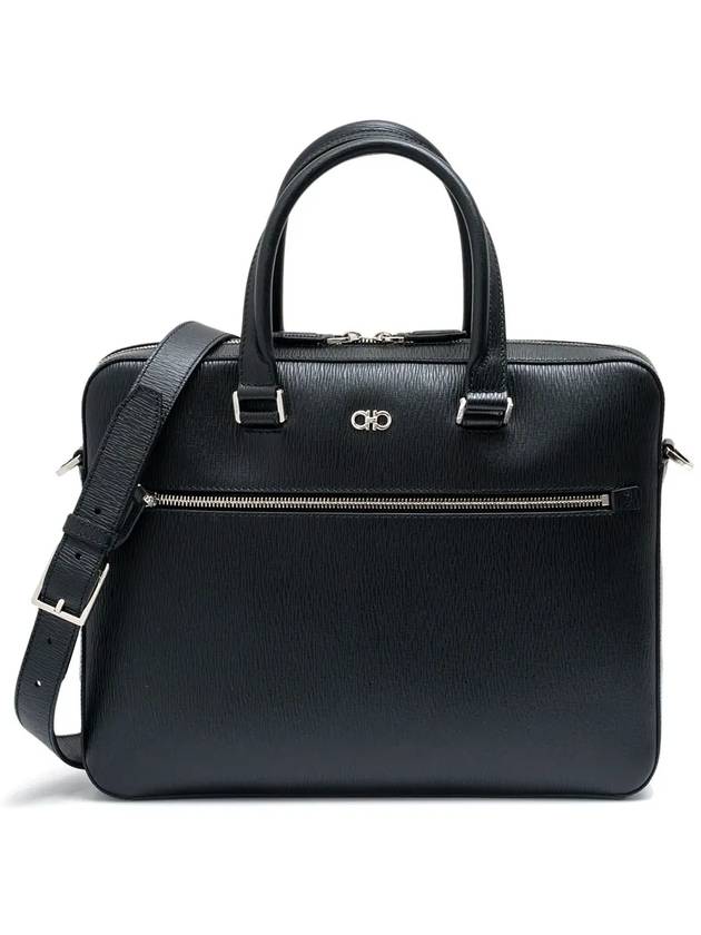 Gancini Business Leather Briefcase Black - SALVATORE FERRAGAMO - BALAAN 3