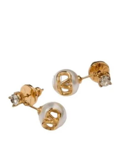 V Logo Crystal Pearl Earrings Gold - VALENTINO - BALAAN 2