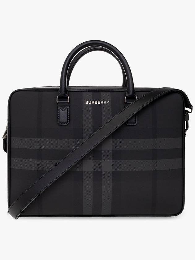 Check Print Leather Brief Case Charcoal - BURBERRY - BALAAN 2