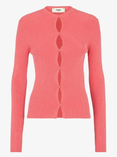 Crew Neck Slim Fit Cardigan Pink - FENDI - BALAAN 1