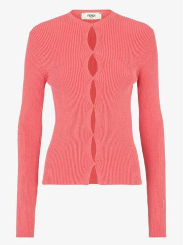 Crew Neck Slim Fit Cardigan Pink - FENDI - BALAAN 1