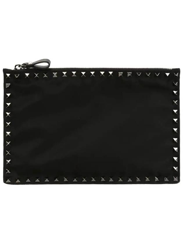 11Th Anniversary Rockstud Fabric Clutch Bag Black - VALENTINO - BALAAN 3