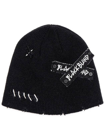 Hand Stitched Graffiti Logo Beanie Black - BLACKBLOND - BALAAN 2