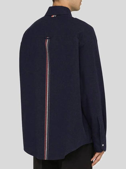 Back Stripe Oversize Cotton Flannel Long Sleeve Shirt Navy - THOM BROWNE - BALAAN 2