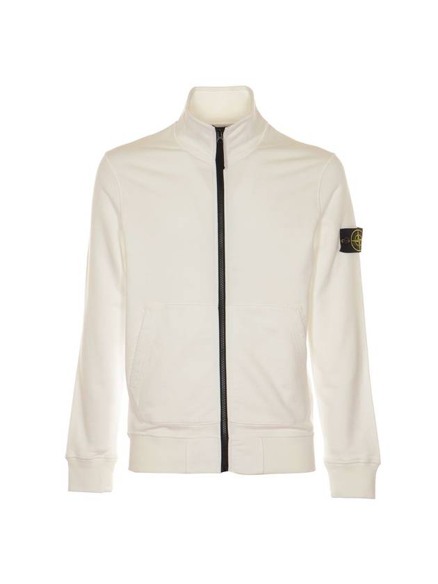 Garment Dyed Cotton Fleece Zip Up Jacket White - STONE ISLAND - BALAAN 1