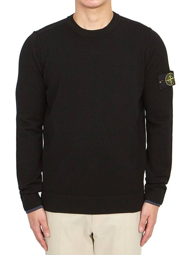 Logo Patch Crew Neck Knit Top Black - STONE ISLAND - BALAAN 2