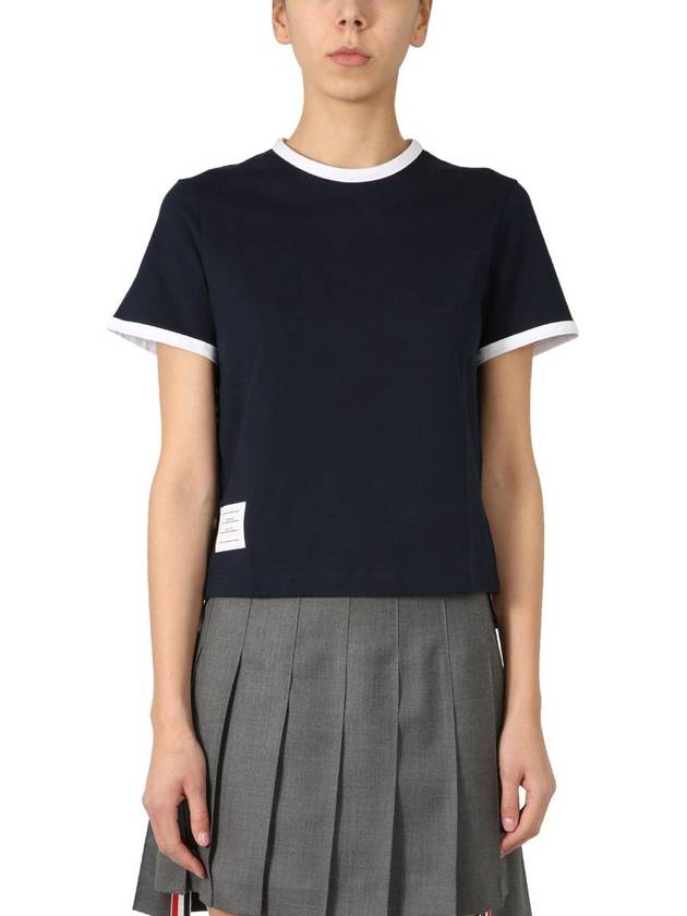 Asymmetric Hem Short Sleeve T-Shirt Navy - THOM BROWNE - BALAAN 3