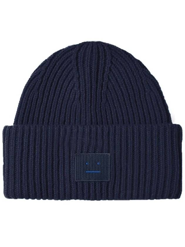 Pansy N Face Patch Wool Beanie Navy - ACNE STUDIOS - BALAAN 1