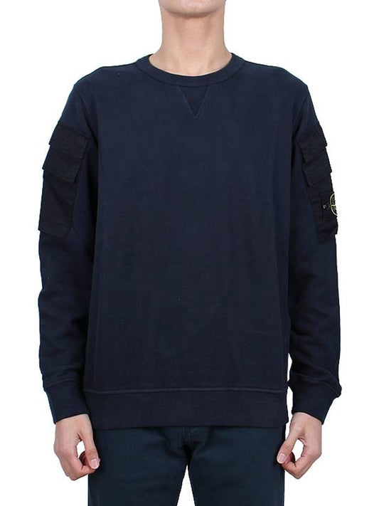 Garment Dyed Double Pocket Brushed Cotton Fleece Sweatshirt Navy - STONE ISLAND - BALAAN 2