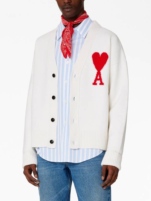 Big Heart Logo Oversized Intarsia Cardigan White - AMI - BALAAN 5