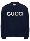 Logo Intarsia Wool Knit Top Navy - GUCCI - BALAAN 11