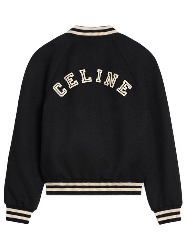 Teddy Embroidered Logo Textured Wool Bomber Jacket Black - CELINE - BALAAN 3