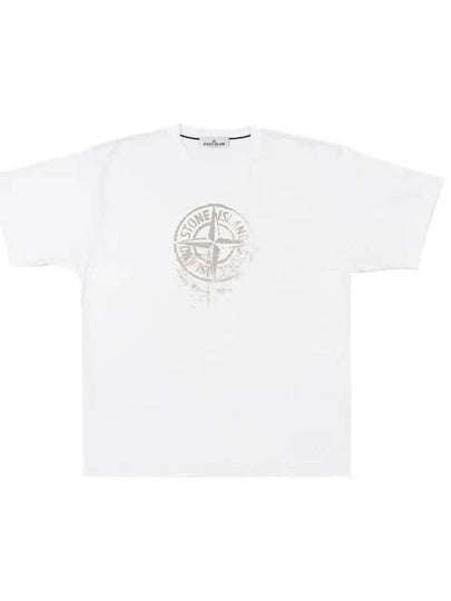 Men's Logo Print Crew Neck Short Sleeve T-Shirt White - STONE ISLAND - BALAAN 2