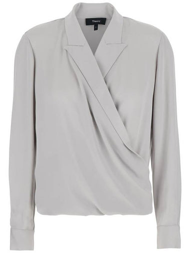 Metallic Blouse With Peak Revers And Crossover Neck In Silk Woman - THEORY - BALAAN 1