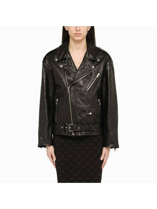 Black leather biker jacket Black - GUCCI - BALAAN.