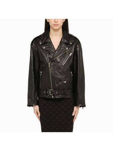 Leather Biker Jacket Black - GUCCI - BALAAN 1