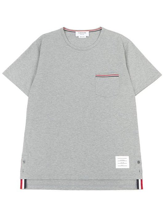 Men's Medium Weight Jersey Tipped Pocket Crewneck Short Sleeve T-Shirt Light Grey - THOM BROWNE - BALAAN 2