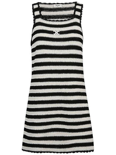 Triomphe Striped Crochet Short Dress Ecru Black - CELINE - BALAAN 1