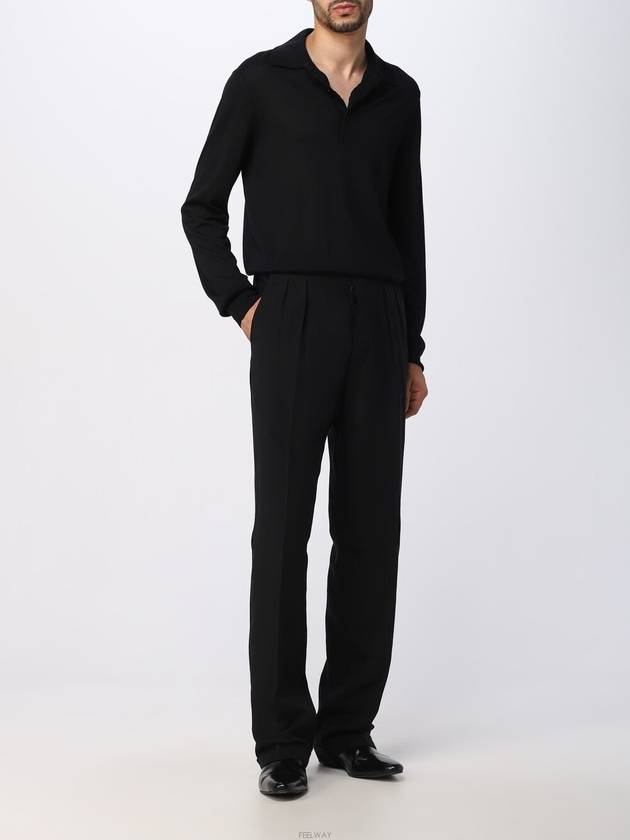 Wool Silk Long Sleeve Polo Shirt Black - TOM FORD - BALAAN 4