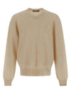 Face Logo V-Neck Knit Top Oatmeal Beige - ACNE STUDIOS - BALAAN 1