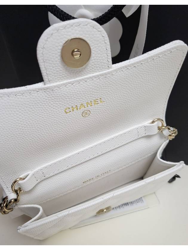 Classic Gold Flap Chain Card Holder Grained Calfskin Mini Bag White - CHANEL - BALAAN.