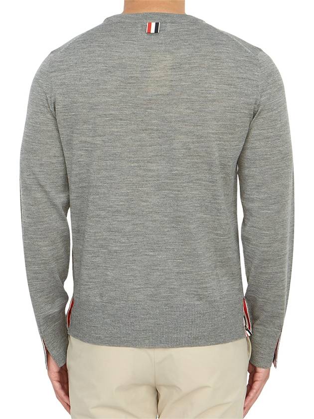 Intarsia Stitch Crew Neck Merino Wool Knit Top Light Grey - THOM BROWNE - BALAAN 5