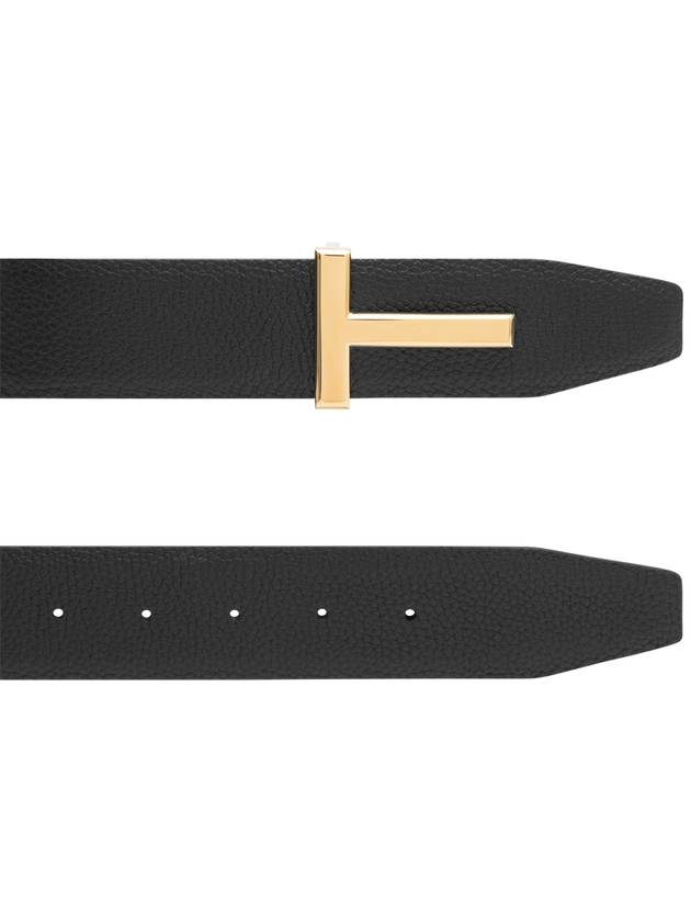 Gold Soft Grain Leather T Icon Belt Brown Black - TOM FORD - BALAAN 6