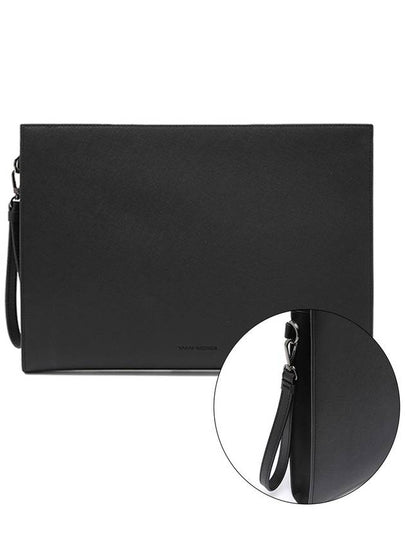 Detachable Strap Saffiano Natural Leather Clutch Bag Black - VANN WORKS - BALAAN 2