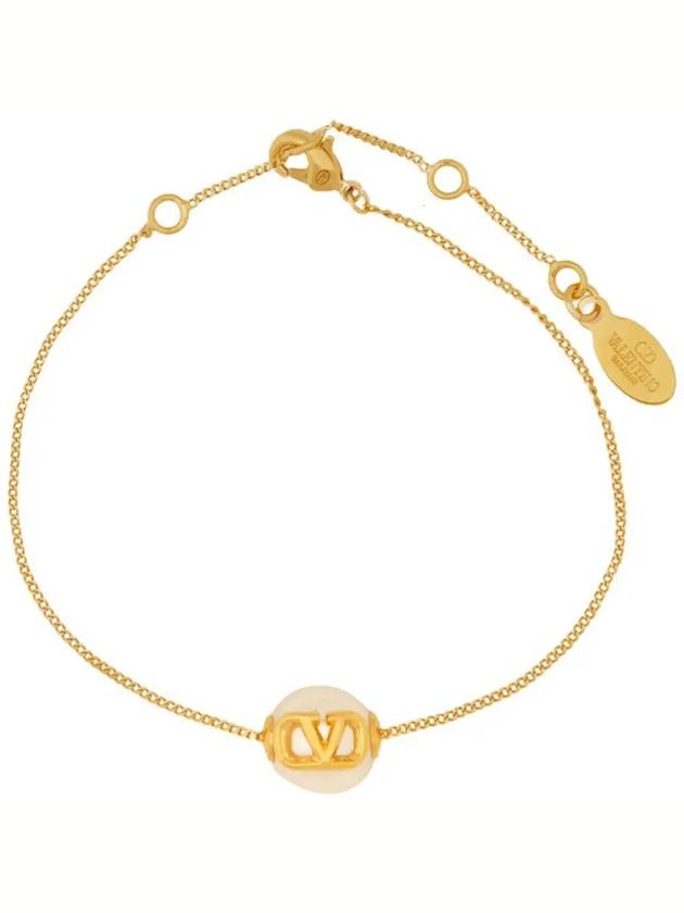 Signature V Logo Pearl Bracelet Gold - VALENTINO - BALAAN 1