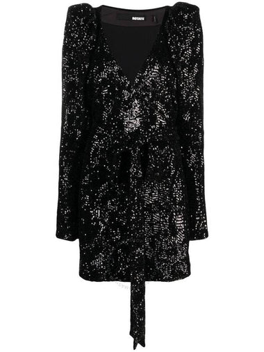 Rotate Ladies Black Sequinned-Tulle Wrap Minidress, Brand Size 34 (US Size 0) - ROTATE - BALAAN 1