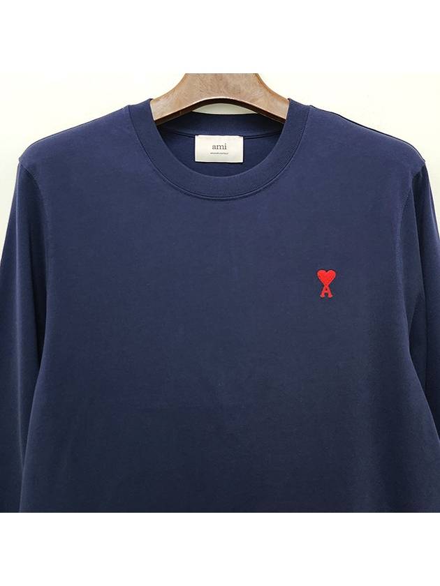 Chain Stitch Heart Logo Long Sleeve T-Shirt Navy - AMI - BALAAN 4