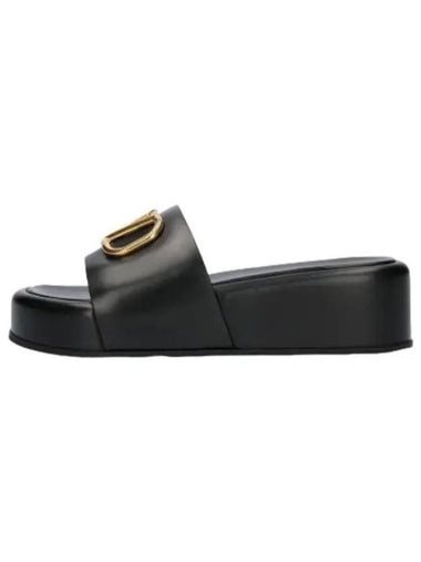 Logo Platform Slides Black Slippers - VALENTINO - BALAAN 1