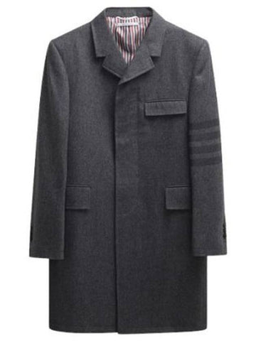 Coat Tonal 4 Bar Stripe Flannel Wool Cashmere Chesterfield Overcoat - THOM BROWNE - BALAAN 1
