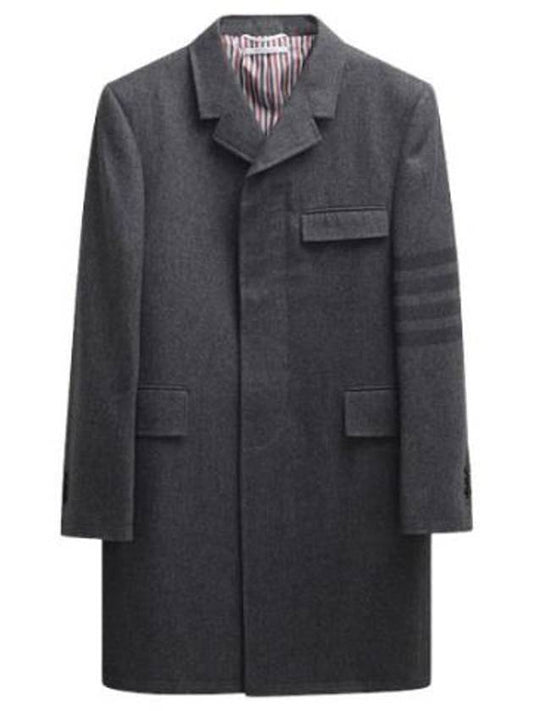 Coat Tonal 4 Bar Stripe Flannel Wool Cashmere Chesterfield Overcoat - THOM BROWNE - BALAAN 1