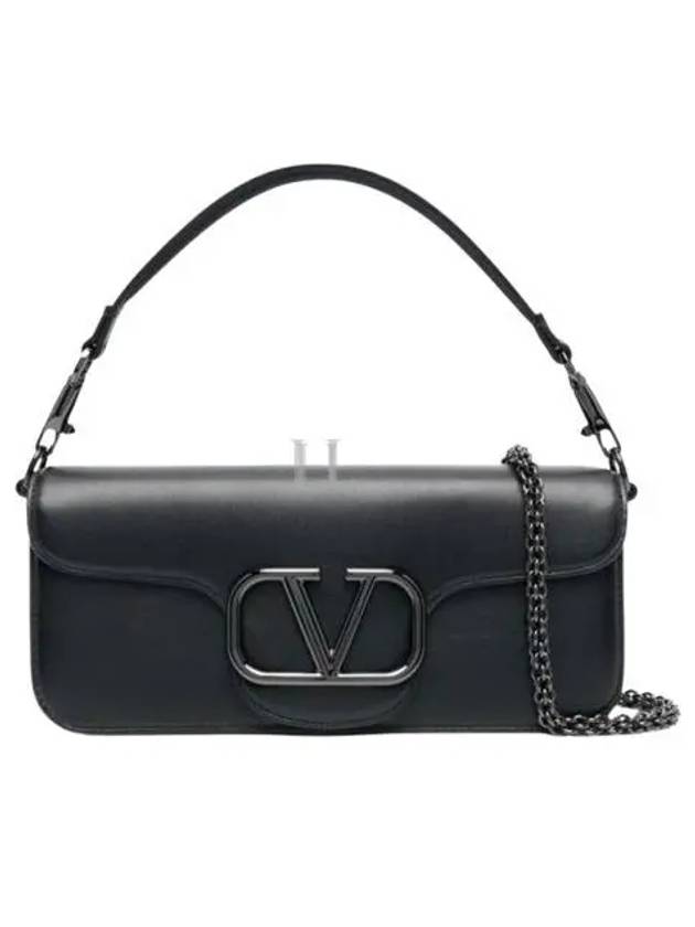 V Logo Chain Leather Shoulder Bag Black - VALENTINO - BALAAN 2