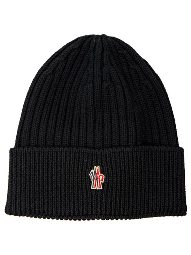 Grenoble logo patch wool beanie black hat 3B00010 04761 999 TJ - MONCLER - BALAAN 1