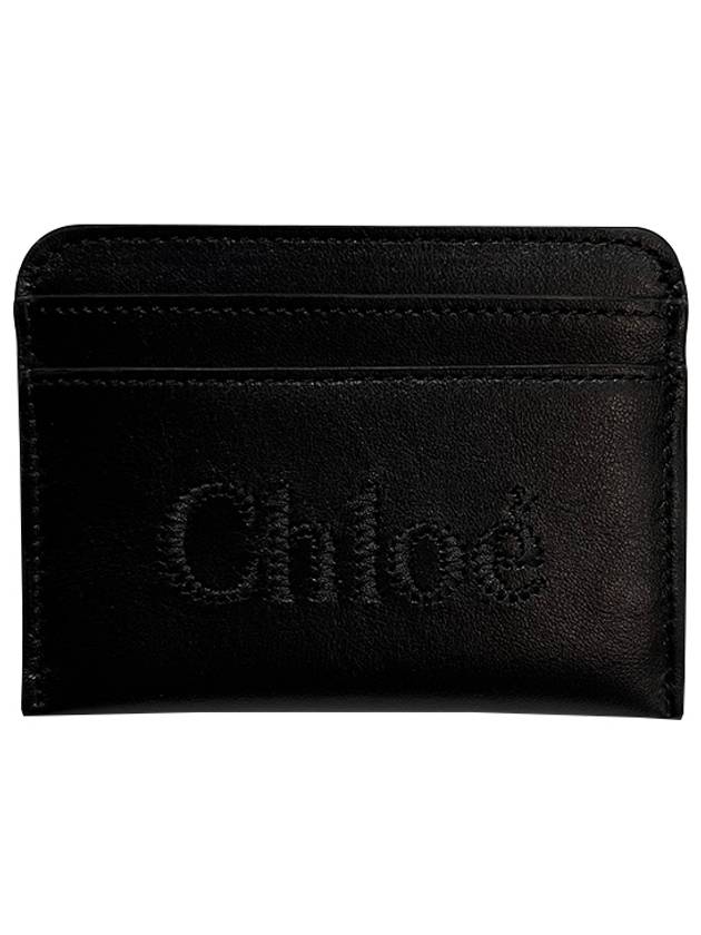 Sense Embroidered Logo Calfskin Card Wallet Black - CHLOE - BALAAN 2