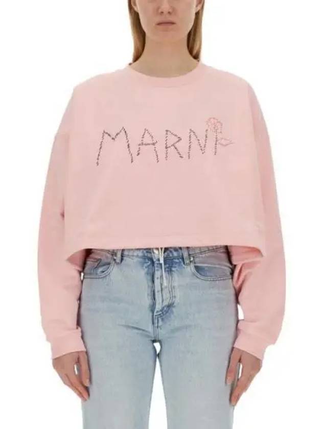 Embroidered Logo Crop Sweatshirt Pink - MARNI - BALAAN 2