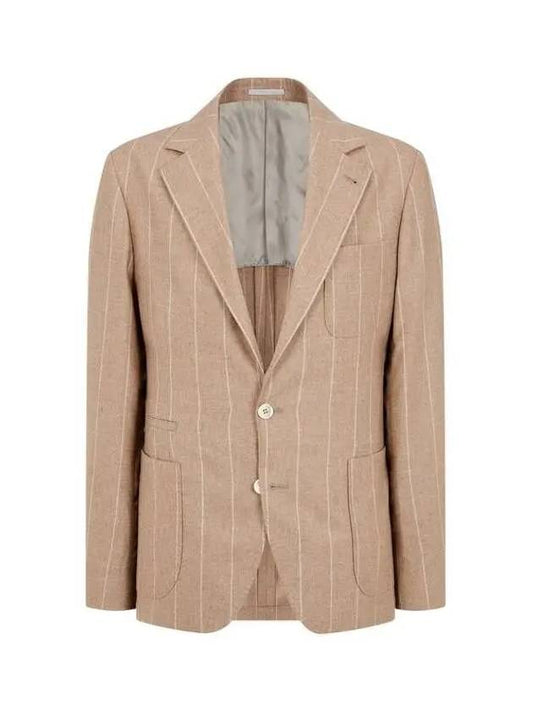 Men s Easy Striped Single Jacket Light Brown - BRUNELLO CUCINELLI - BALAAN 1