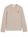 Chain Stitch Heart Logo Long Sleeve T-Shirt Light Beige - AMI - BALAAN 2