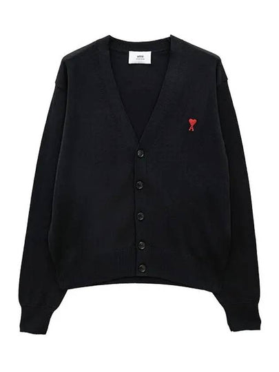 Heart Logo Merino Wool Cardigan Black - AMI - BALAAN 2