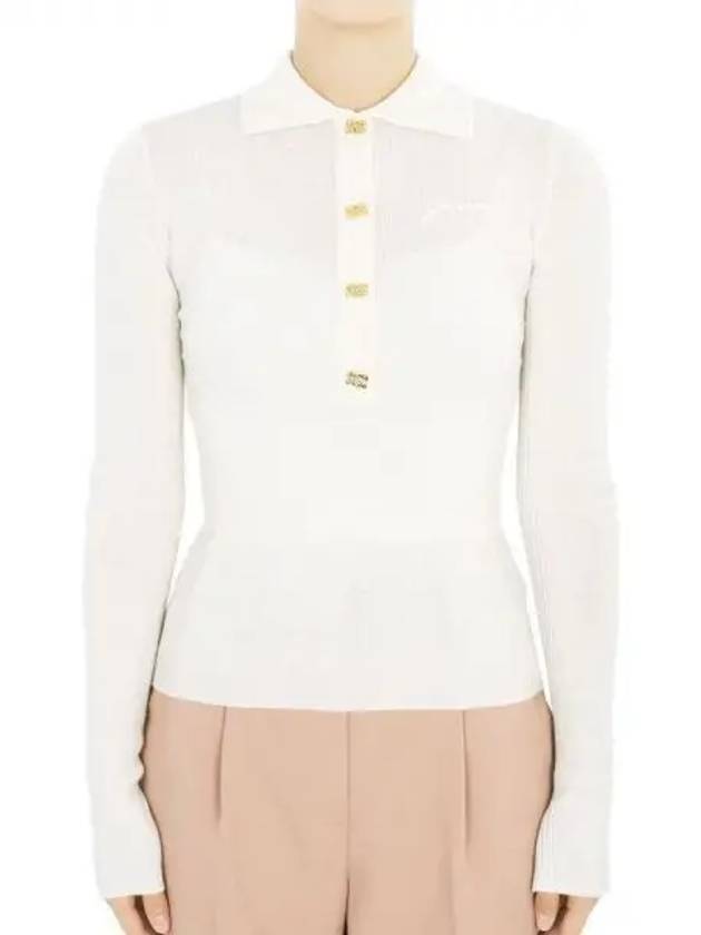 Logo Flaque Button Wool Polo Knit Top Beige - GANNI - BALAAN 2