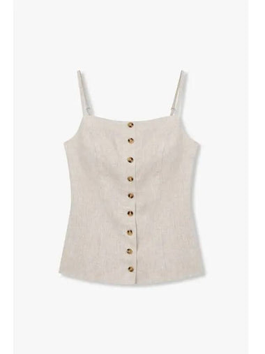 Half Button Linen Sleeveless Top Antonia Oatmeal - REFORMATION - BALAAN 1