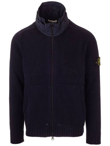 Waffen Patch Wool Hooded Cardigan Navy - STONE ISLAND - BALAAN 1