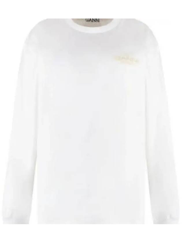 Logo Print Cotton Long Sleeve T-Shirt White - GANNI - BALAAN 2