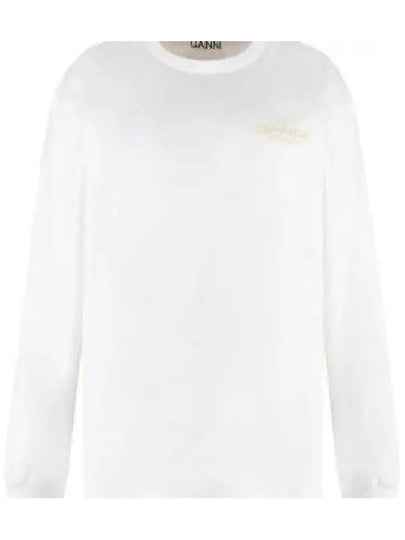 Logo Print Cotton Long Sleeve T-Shirt White - GANNI - BALAAN 2