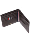 Pebble Grain Leather Half Wallet Dark Brown - THOM BROWNE - BALAAN 7